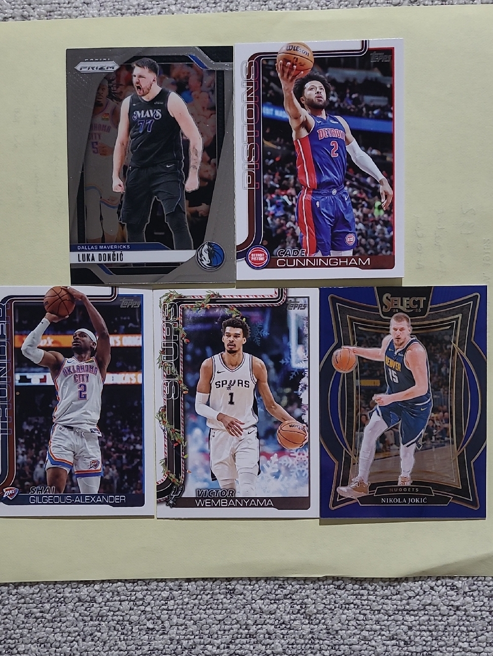 ALL NBA TEAM 5 CARD SET- SGA-JOKIC-WEMBY-CUNNINGHAM-DONCIC